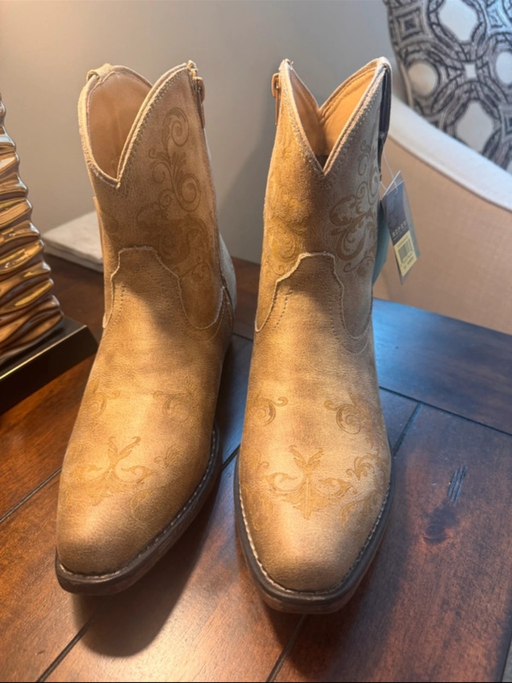 Roper Tan Embossed Western Ankle Boots